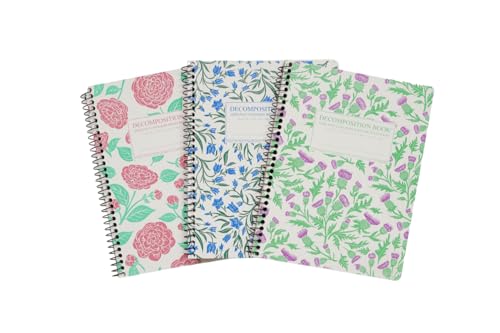 Decomposition 3-Pack Floral College Ruled Spiral Notebook - 9.75 x 7.5 Journal, 160 Lined Pages - 100% Recycled Paper - Notebooks for School Supplies, Home & Office - Made in USA