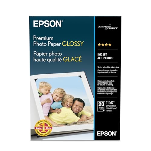 Epson Premium Photo Paper GLOSSY (11x17 Inches, 20 Sheets) (S041290),White