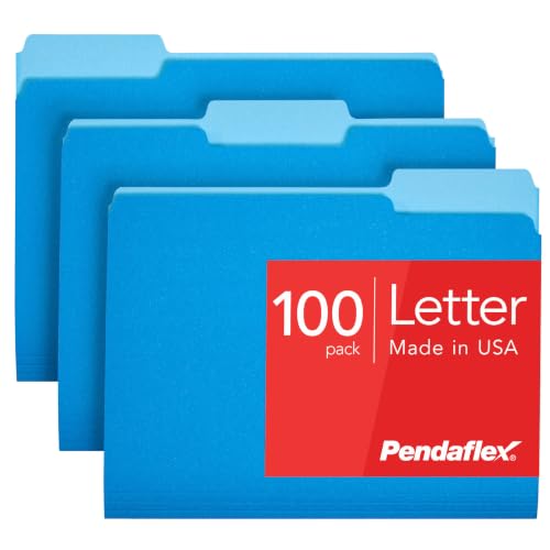 Pendaflex Two-Tone Color File Folders, Letter Size, Blue, 1/3 Cut, 100 per box (152 1/3 BLU), 12 inches