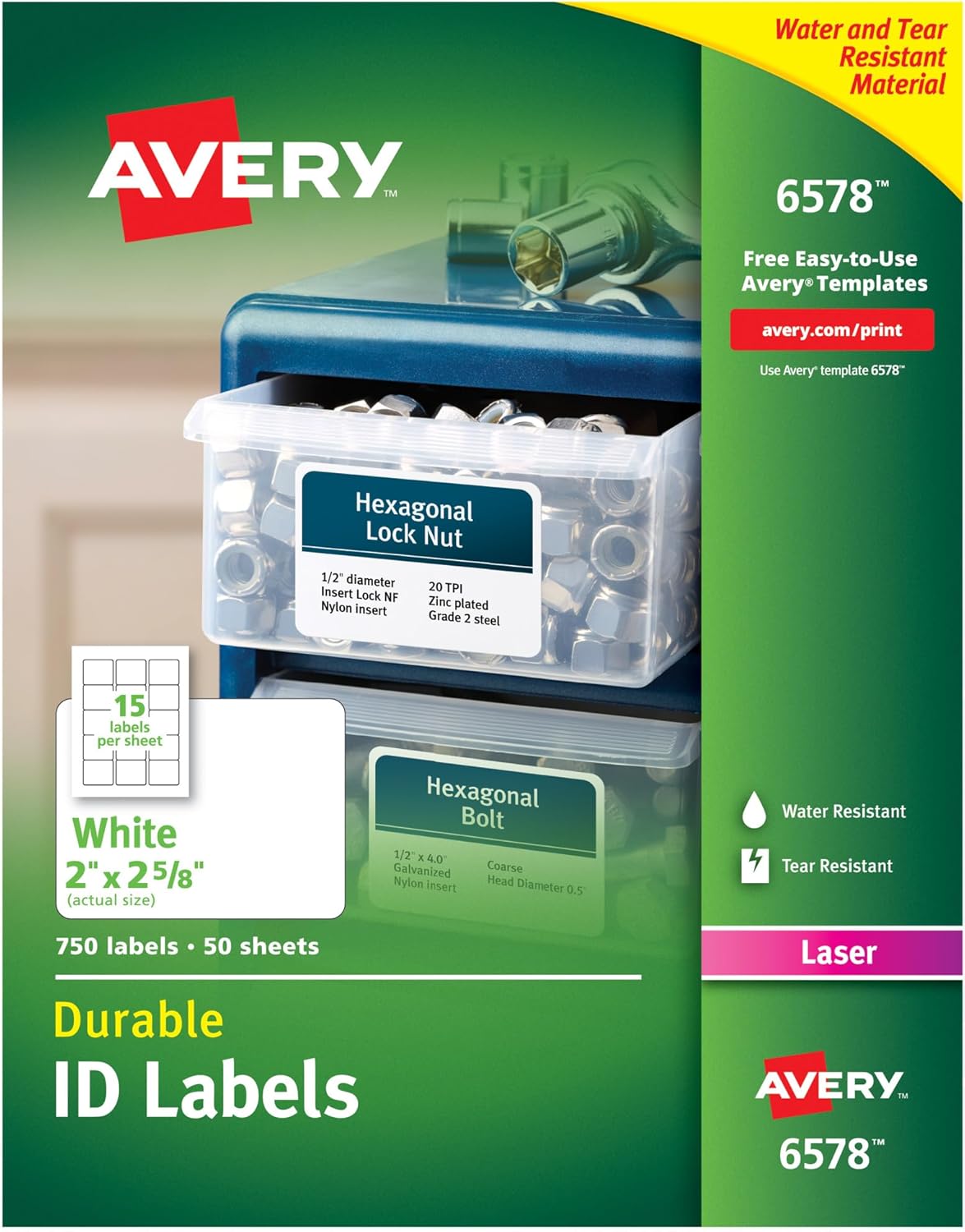 Avery Durable White Cover Up ID Labels (2" x 2.625")