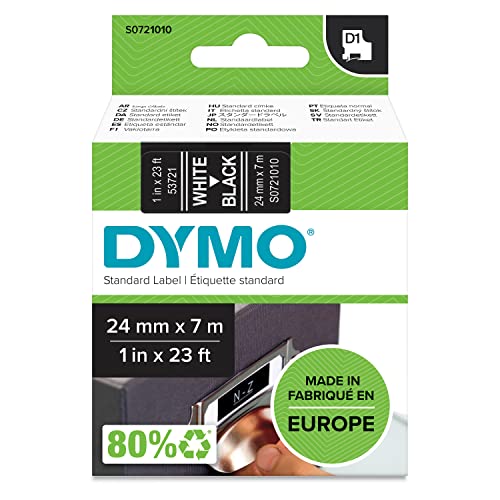 DYMO D1 Labels, 24mm x 7m Roll, White Print on Black, Self-Adhesive Labels for LabelManager Label Printers, Authentic