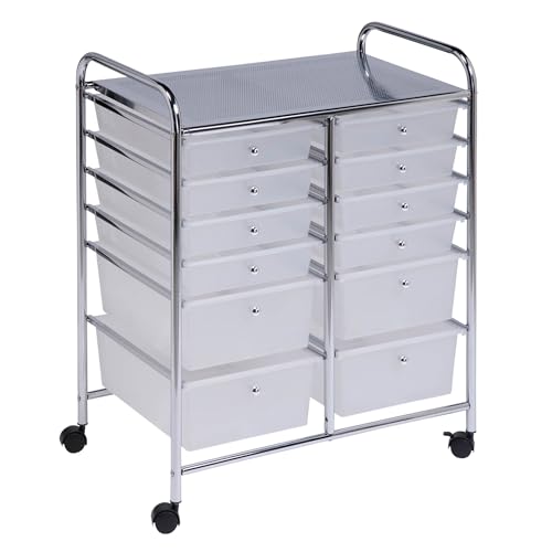 Honey-Can-Do Rolling Storage Cart and Organizer with 12 Plastic Drawers
