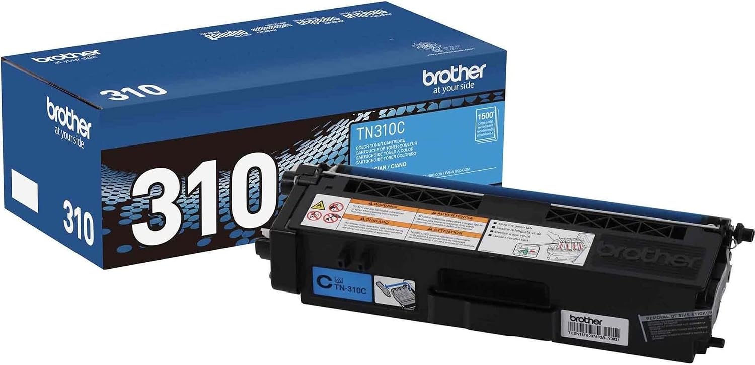 Brother Genuine Standard Yield Toner Cartridge, TN310C, Replacement Cyan Toner, Page Yield Up To 1,500 Pages, TN310