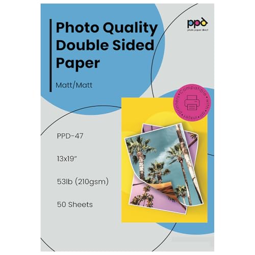 PPD Double Sided Photo Paper, Matte Brochure Paper 13 x 19 for Inkjet Printer, 210 gsm, 9 mil Thick for Magazine, Flyer, Presentation, Program, Instant Dry & Water Resistant (50 Sheets)