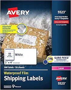 Avery Weatherproof Laser Shipping Labels, 2" x 4" (5523)