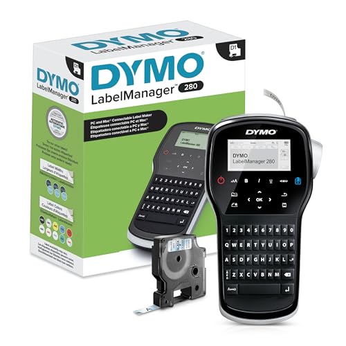 DYMO Label Maker LabelManager 280 Rechargeable Portable Label Maker Easy-to-Use One-Touch Smart Keys QWERTY Keyboard PC and Mac Connectivity For Home & Office Organization