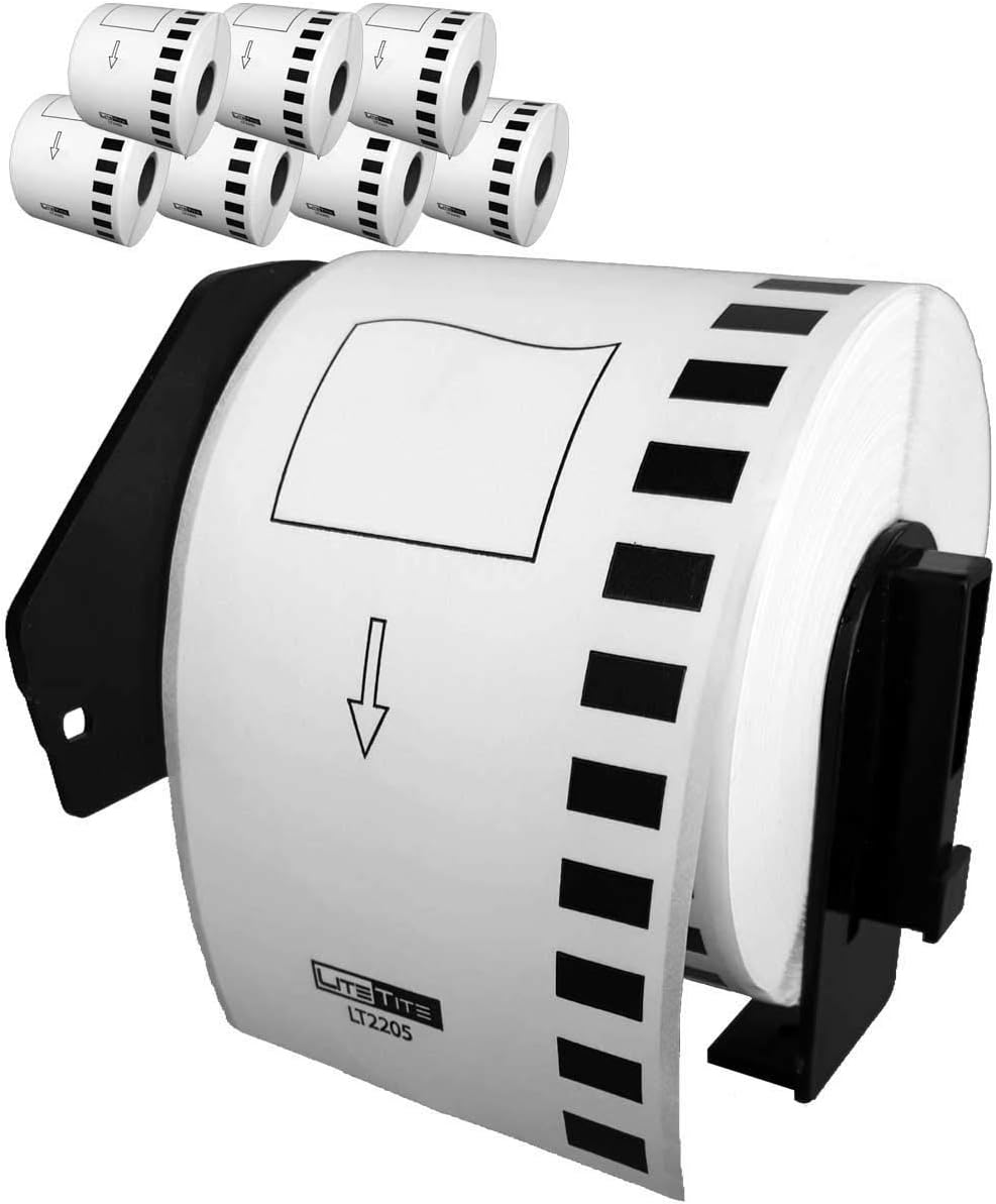 DK-2205 (8 Rolls) Continuous Length Paper Tape Labels, Compatible with Brother P-Touch QL-Series, 2.4 (2-3/7) Inches (62mm) by 100 ft, Includes (1) Snap-On-Frame (LT2205)