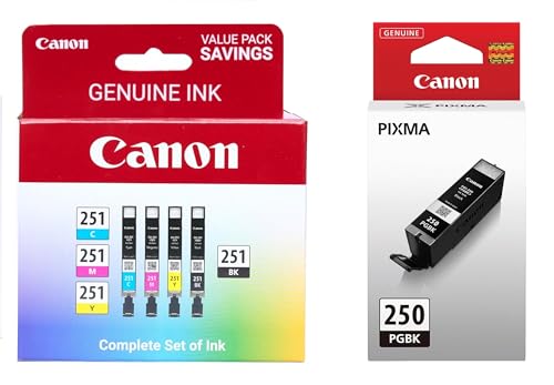 Genuine Canon PGI-250 (6497B001) CLI-251 (6513B004) Color (Black, Cyan,Magenta,Yellow) Ink Tank 5-Pack