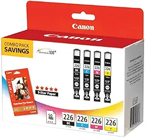 Canon CLI226 Color Pack with Photo Paper 50 Sheets Compatible to iP4820, MG5220, MG5120, MG6120, MG8120, MX882, iX6520, iP4920, MG5320, MG6220, MG8220, MX892