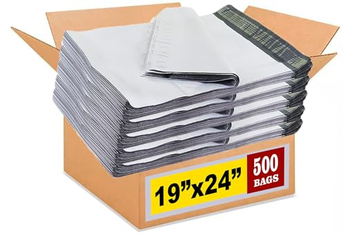 iMBAPrice 19x24 Inch White Poly Mailers, 500-Pack (#7 Large Size) Self-Seal Shipping Envelopes, Waterproof & Tear-Resistant Plastic Mailing Bags for Packaging and E-Commerce