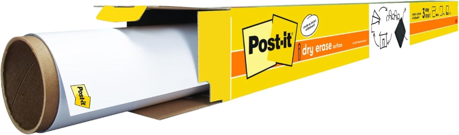 Post-it Dry Erase Whiteboard Film Surface for Walls, Doors, Tables, Chalkboards, Whiteboards, and More, Removable, Stain-Proof, Easy Installation, 6 ft x 4 ft Roll (DEF6X4)