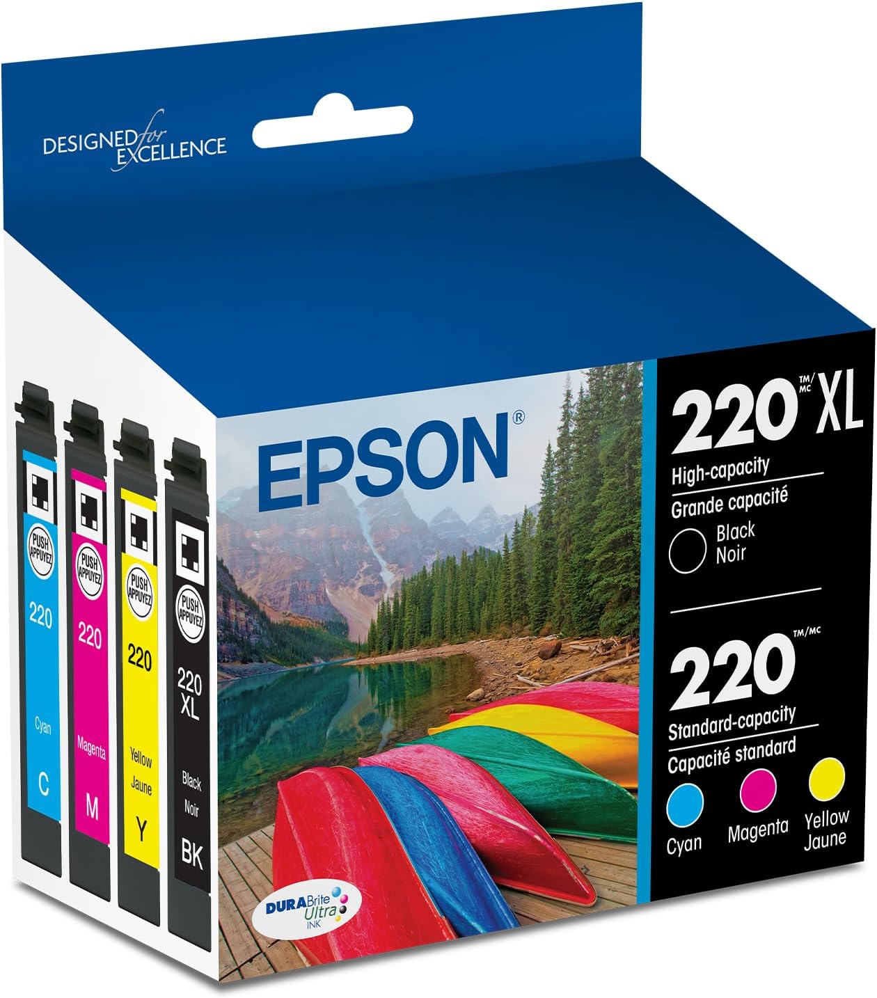 EPSON 220 DURABrite Ultra Ink High Capacity Black & Standard Color Cartridge Combo Pack Works with WorkForce WF-2630, WF-2650, WF-2660, WF-2750, WF-2760, Expression XP-320, XP-420, XP-424
