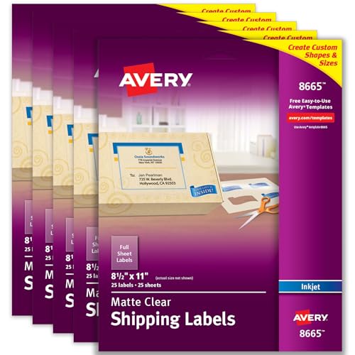 Avery Full Sheet Matte Clear 125 Total (5 Packs)