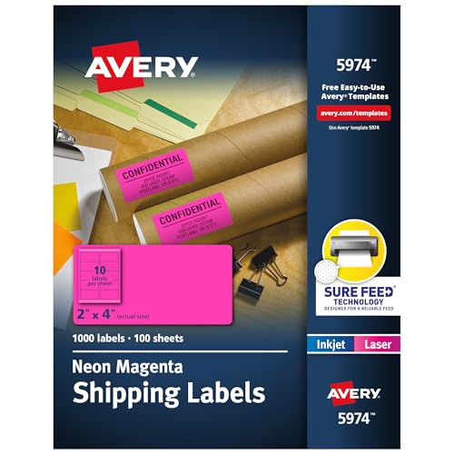 Avery 2"x4" Neon Pink Labels (5974)