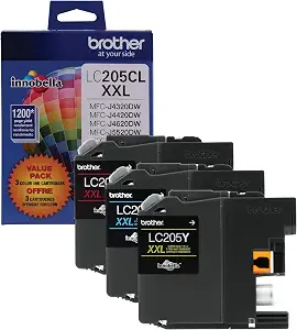 Brother Genuine Super High Yield Color Ink Cartridge, LC2053PKS, Replacement Color Ink Three Pack, Includes 1 Cartridge Each of Cyan, Magenta & Yellow, Page Yield Up To 1200 Pages/Cartridge, LC205