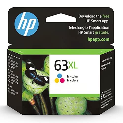 HP 63XL Tri-Color High-Yield Ink Cartridge | Works with Printer Series: DeskJet 1112, 2130, 3630; Envy 4510, 4520; OfficeJet 3830, 4650, 5200 | Eligible for Instant Ink | F6U63AN