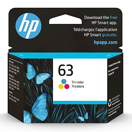 HP 63 Tri-Color Ink Cartridge Printers | Works with Printer Series: DeskJet 1112, 2130, 3630; Envy 4510, 4520; OfficeJet 3830, 4650, 5200 | Eligible for Instant Ink | F6U61AN