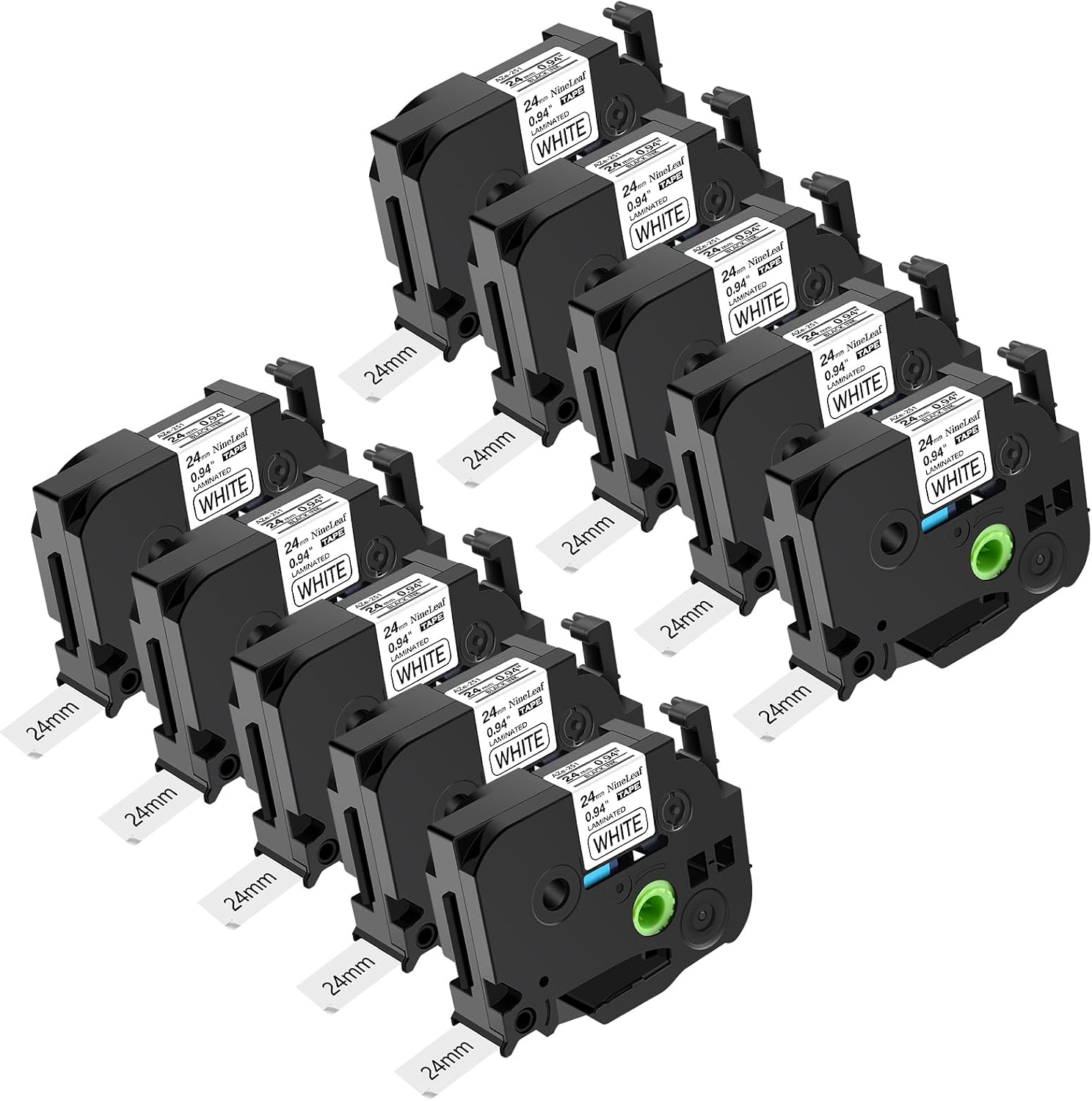 NineLeaf 10 Pack Compatible for Brother Ptouch TZe-251 TZ-251 TZe251 TZ251 Black on White Label Tape 24mm 0.94 1'' Laminated White TZe TZ Tape for P-Touch PTD600 P710BT P750W P700 E500 Label Maker