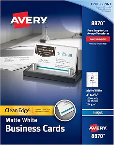 Avery Printable Business Cards, Inkjet Printers, 1,000 Cards, 2 x 3.5, Clean Edge, Heavyweight (8870)