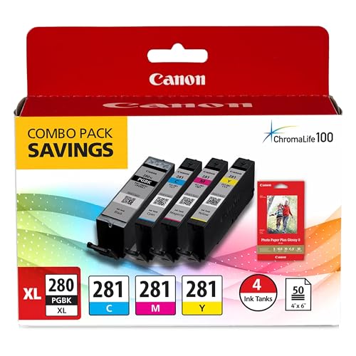 Canon PGI-280XL /CLI-281 Genuine Combo Pack with PP-301, Compatible with TR8520, TS9120,TS8120, TS6120, TS9521C/a, TS9520/a, TS8220, TS6220, TS8320, TS6320, TS702/a, and TR8620/a Series Printers
