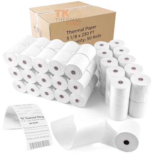 (50 Rolls) 3 1/8" x 230' Thermal Paper, POS Receipt Paper for Retail Business Cash Register, Fits Most Credit Card Terminal Point Of Sale