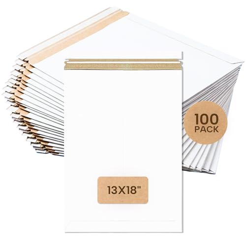 BOX USA StayFlat Mailer, 13"L x 18"W, Pack of 100 | Stayflats Envelope Keeping Photo, Document, Artwork Protected During Mailing and Shipping, 13x18