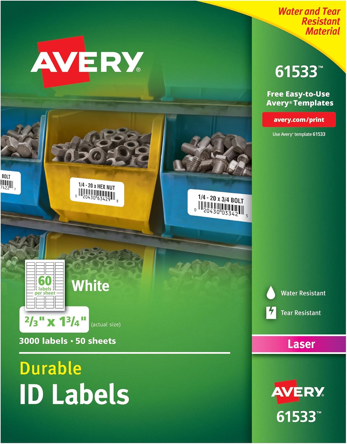 Avery Durable White Cover Up ID Labels (0.67 x 1.75)