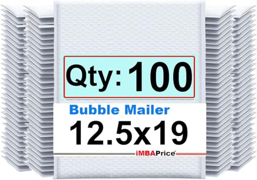 iMBAPrice 12.5x19 Inches White Poly bubble Bag, 100-Pack Large Size #6 Self Seal Poly Bubble Mailers Padded Packing Envelopes (Total 100 Bags)