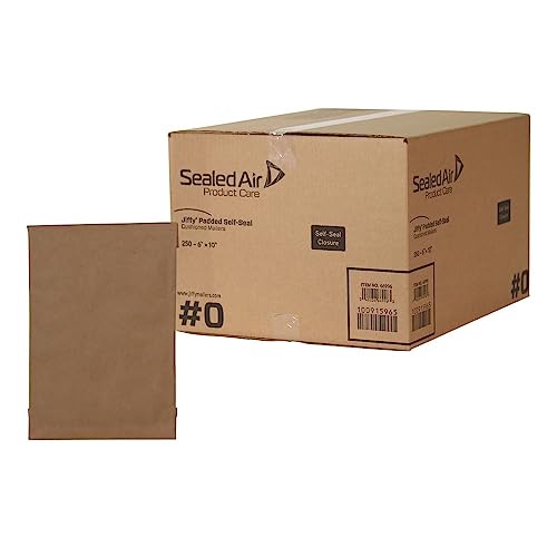 Sealed Air Jiffy Padded Shipping Mailers, Case of 250, Self Seal Heavy Duty Recycled Cushioned Mailing Envelope, #0-6" x 10", Kraft