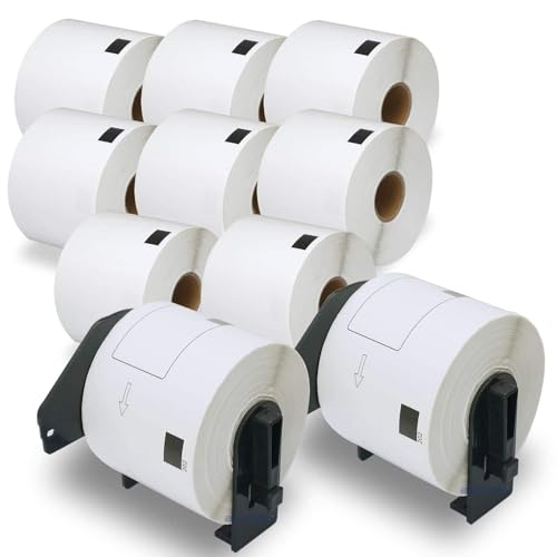 BETCKEY - Compatible Shipping Labels Replacement for Brother DK-1202 (2.4" x 3.9"), Use with Brother QL Label Printers [10 Rolls + 2 Reusable Cartridges]