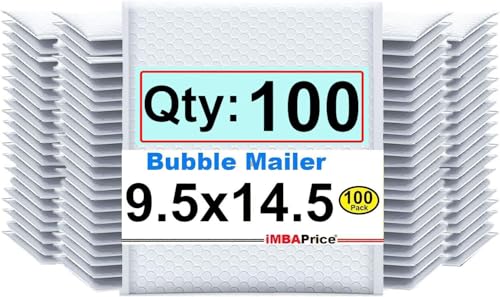 iMBAPrice 9.5x14.5 Inches White Poly bubble Bag, 100-Pack Large Size #4 Self Seal Poly Bubble Mailers Padded Packing Envelopes (Total 100 Bags)