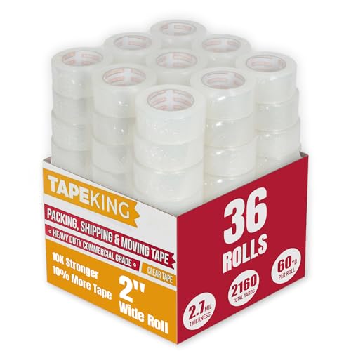 Tape King Clear Packing Tape (36 Rolls) | 60 Yards Per Roll Heavy Duty Packing Tape 2.7mil Strong Adhesive for Moving Boxes, Shipping Cartons, Office Use, Storage & Wrapping (2160 Yard)