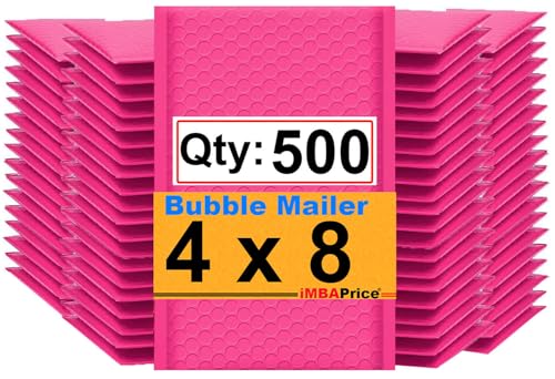 iMBAPrice 500#000 4x8 Hot Pink Color Self Seal Poly Bubble Mailers Padded Shipping Envelopes (Total 500 Bags)