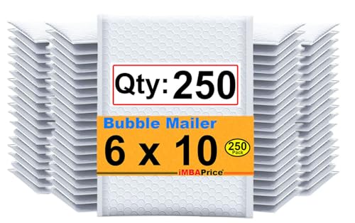 iMBAPrice - 250#0 (6" x 10") Pure White Color SELF Seal Poly Bubble MAILERS Padded Shipping ENVELOPES (Total 250 Bags)