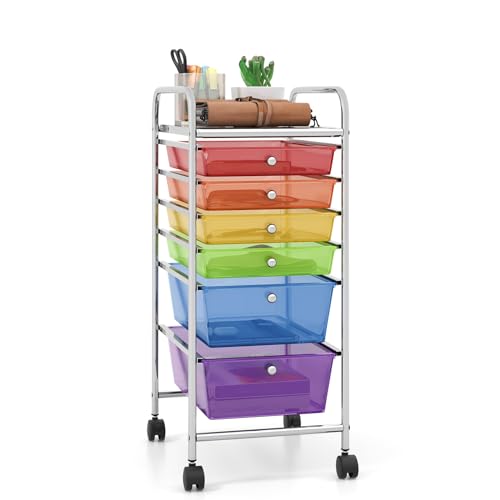 Giantex 6 Storage Drawer Cart Rolling Organizer Cart for Tools Scrapbook Paper Home Office School Multipurpose Mobile Utility Cart (Multicolor)