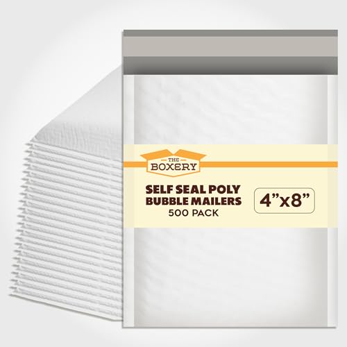 The Boxery 4x8''|#000 Poly Bubble Mailers- 500 Pack, Padded Envelopes, Self Seal, Waterproof Shipping Bags, Padded Mailers for Shipping & Packaging