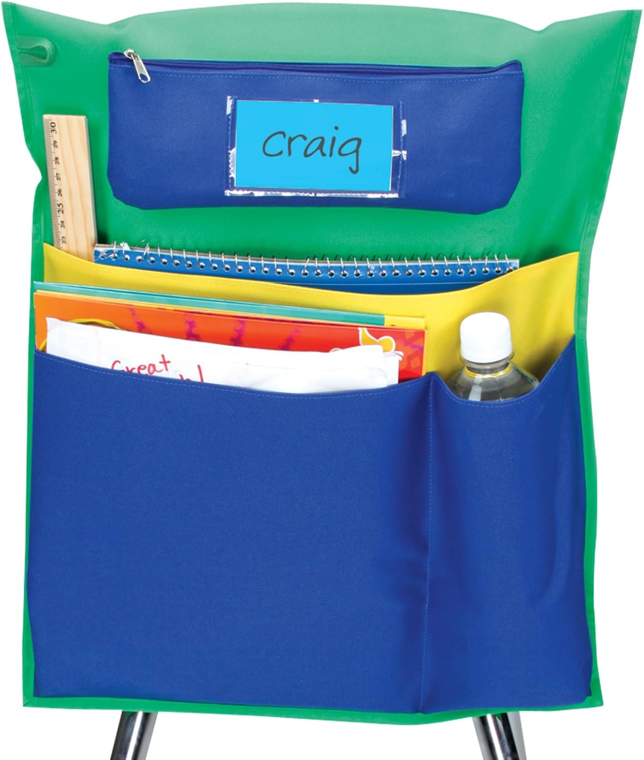 Really Good Stuff Multi-Pocket Chair Pockets with Pencil Case and Water Bottle Holder  6 Pack  Green/Blue | Classroom Essentials & Must Haves, Seat Sacks for Students, Desk Organizer, Storage Bag