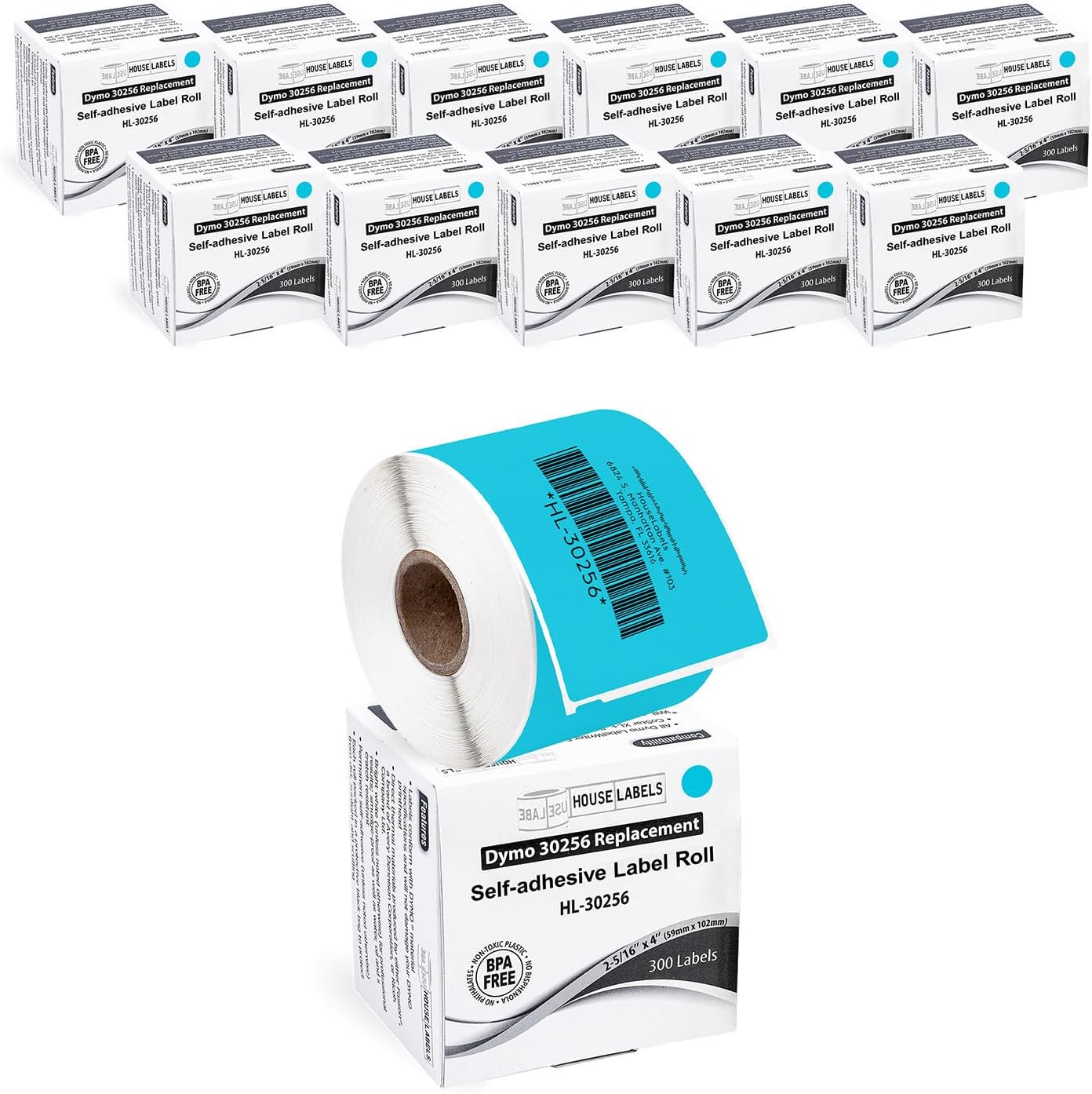 HOUSELABELS Compatible DYMO 30256 Blue Shipping Labels (2-5/16" x 4"), Strong Permanent Adhesive, Compatible with DYMO LW 450, 4XL, Rollo & Zebra Desktop Printers, 12 Rolls /3600 Labels