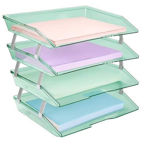 Acrimet Facility 4 Tier Letter Tray, Side Load, Letter Size/A4, Desktop File Organizer, Plastic (Clear Green)