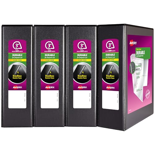 Avery Durable View 3 Ring Binder, 3 Inch Slant Rings, 4 Black Binders (17050)