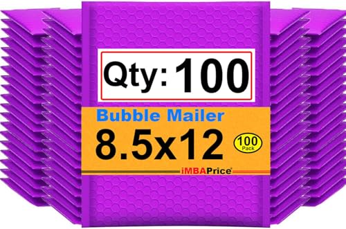 iMBAPrice 8.5x12 Inch Purple Color Poly Bubble Mailer, 100-Pack Med Size #2 Padded Envelopes Self Seal Adhesive Waterproof Bags for Clothes Makeup Supplies (Total 100 Bags)