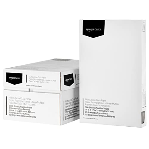 Amazon Basics Multipurpose Copy Printer Paper, 20 lb, 11 x 17 Inches, 5 Reams (2,500 Sheets), 92 Bright, White