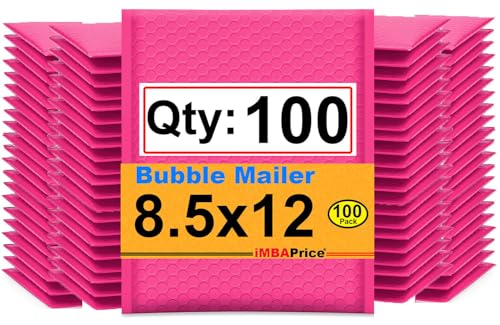 iMBAPrice 8.5x12 Inches Hot Pink Color Polybubble Bag, 100-Pack Medium Size #2 Self Seal Poly Bubble Mailers Padded Packing Envelopes (Total 100 Bags)