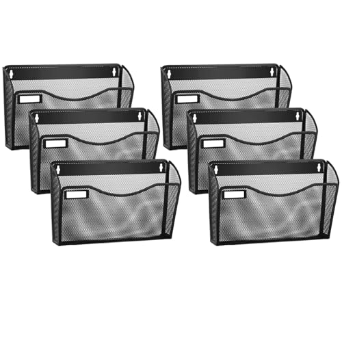 samstar 6 Pack Mesh Wall Mounted File Holder Metal Wall File Pocket Mail Organizer for Office/Home(with Label Panel)