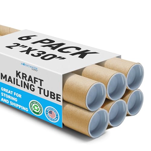 MagicWater Supply Mailing Tube - 2 in x 30 in - Kraft - 6 Pack - for Shipping and Storage of Posters, Arts, Crafts, and Documents