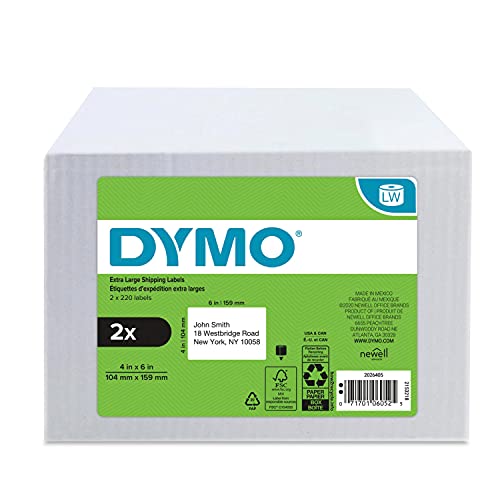 DYMO Authentic LW Extra-Large Shipping Labels for LabelWriter Label Printers White 4'' x 6'' 2 Rolls of 220 (440 Total)