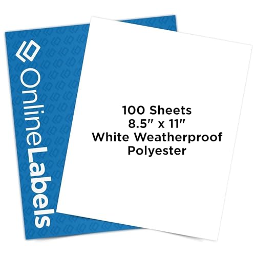 8.5 x 11 Waterproof Polyester Sticker Paper (Laser Printers Only) - 100 Sheets - Full Sheet Labels - OnlineLabels