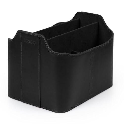 Londo PU Leather Remote Control Holder, Office Supplies Desk Organizer with Tablet Slot, Makeup Brush and Utensils Cube, Large Capacity Desk Caddy With 5 Compartments