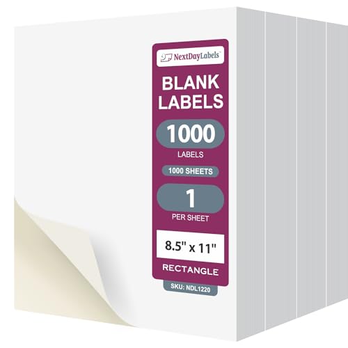 NextDayLabels - Full Page Labels 8.5 x 11 - White Shipping Labels - 8.5 x 11 Label Paper for Printer - Large Blank Matte Sticker Printer Paper - Laser/Inkjet Printer Labels (1 Per Sheet, 1000 Labels)