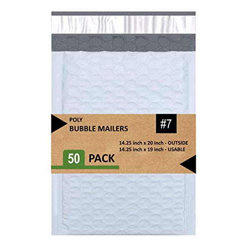 Poly Bubble Mailers, Waterproof & Cushioned Padded Envelopes for Shipping, 14.25 x 20 in (50 Pack, White)